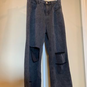 BLACK LIGHTLY DISTRESSED FLARE JEANS